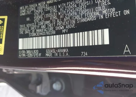 2013 Toyota Highlander Se V6 from USA, damaged, VIN 5TDBK3EH4DS182288